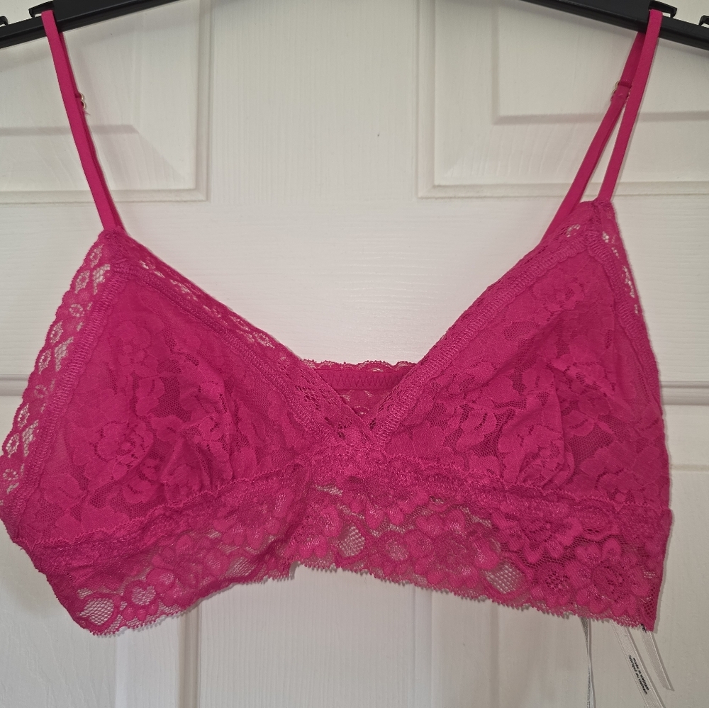 Anthropologie Lace Triangle Bralette in Vibrant Pink New Without Tags - Picture 2 of 10